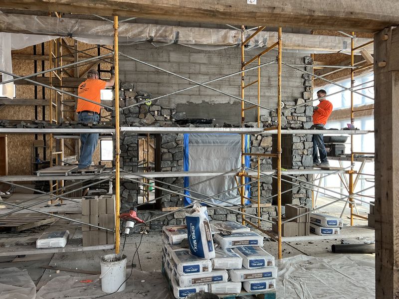 Large interior stonework in progress