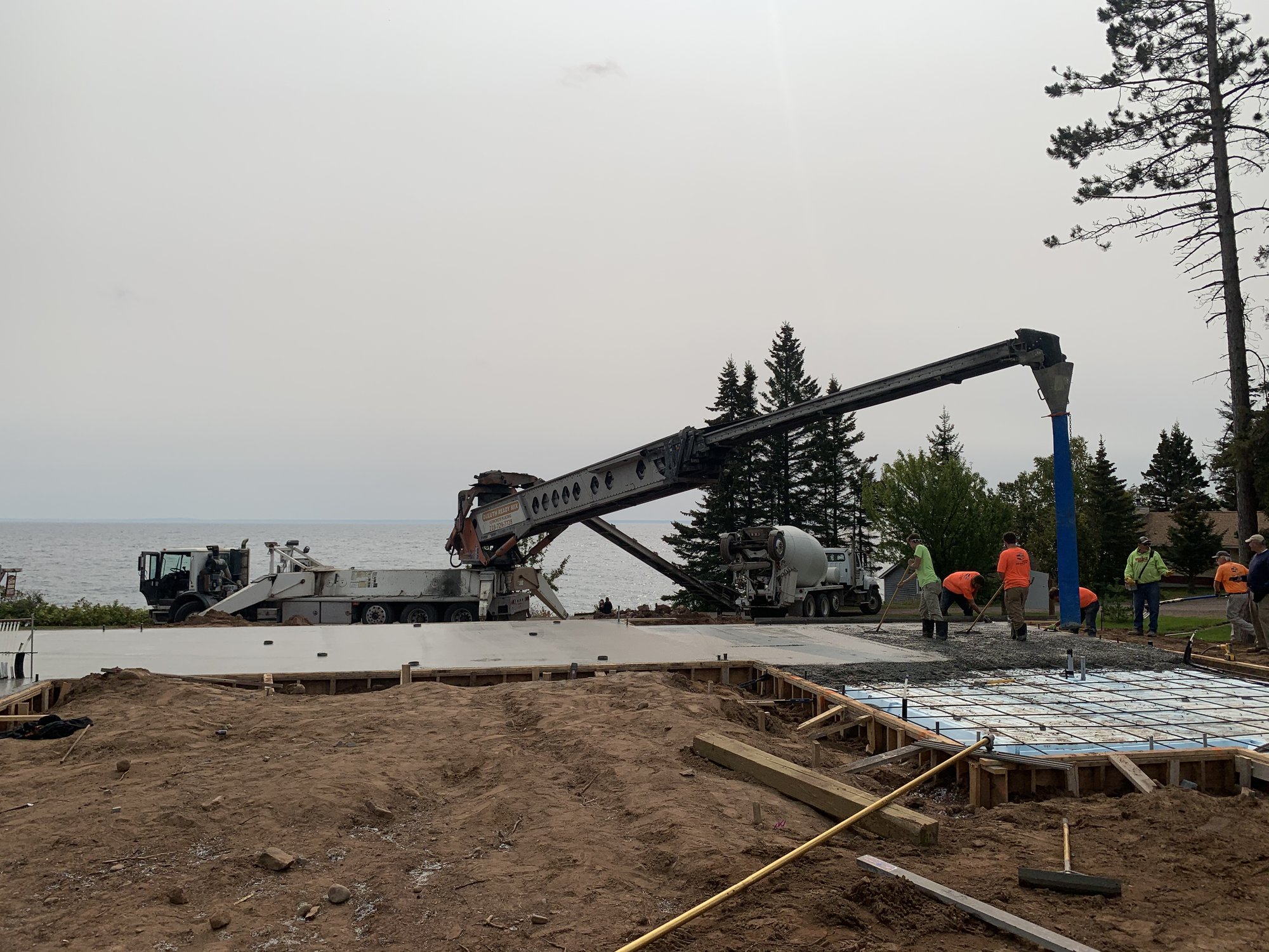 Lake Superior foundation pour with pump truck and crew