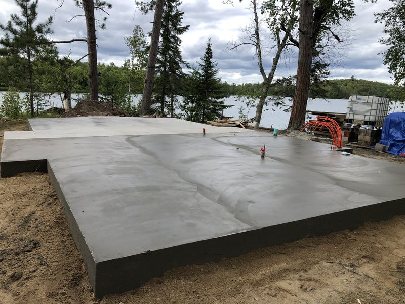 Finished lakeside cabin slab with thickened edge in Northern Minnesota
